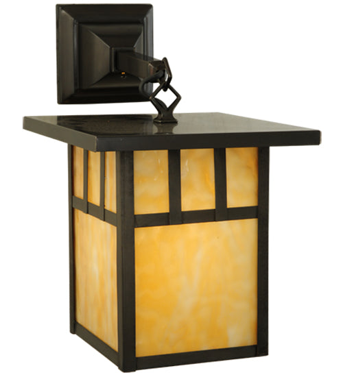 Meyda Lighting Hyde Park 9" Craftsman Brown Double Bar Mission Hanging Wall Sconce With Beige Shade Glass