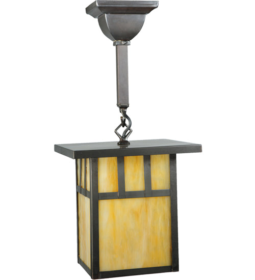 Meyda Lighting Hyde Park 9" Craftsman Brown Double Bar Mission Pendant Light With Beige Art Shade Glass