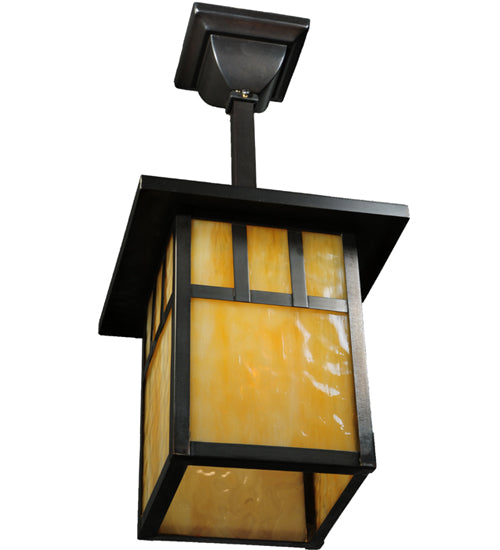 Meyda Lighting Hyde Park 9" Craftsman Brown Double Bar Mission Pendant Light With Beige Art Shade Glass