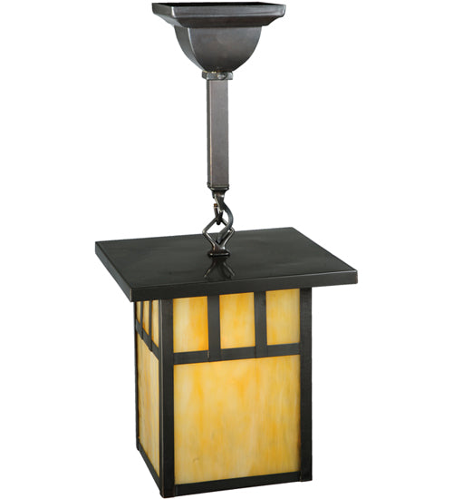 Meyda Lighting Hyde Park 9" Craftsman Brown Double Bar Mission Pendant Light With Beige Art Shade Glass