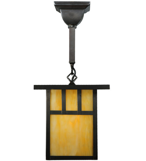 Meyda Lighting Hyde Park 9" Craftsman Brown Double Bar Mission Pendant Light With Beige Art Shade Glass