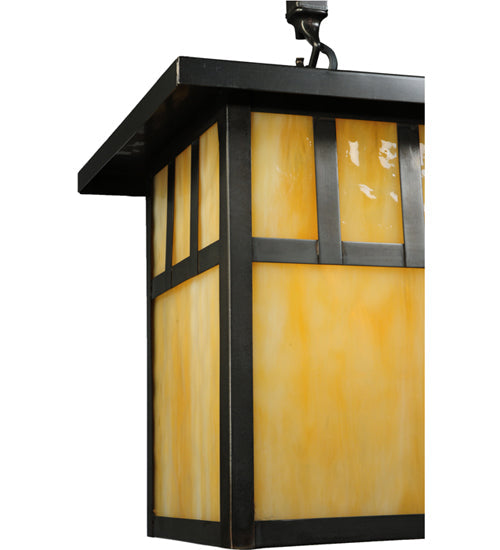 Meyda Lighting Hyde Park 9" Craftsman Brown Double Bar Mission Pendant Light With Beige Art Shade Glass