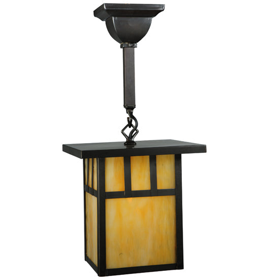 Meyda Lighting Hyde Park 9" Craftsman Brown Double Bar Mission Pendant Light With Beige Art Shade Glass