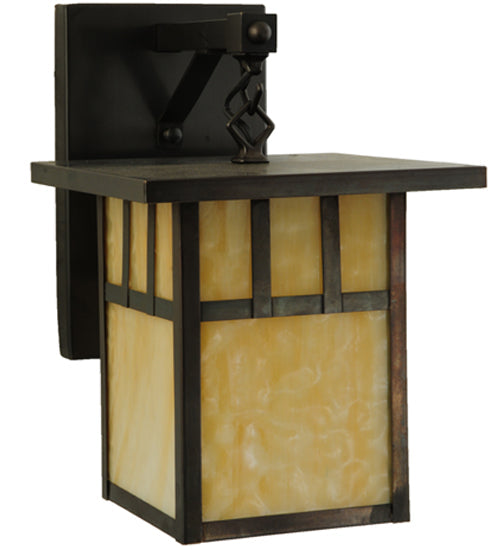 Meyda Lighting Hyde Park 9" Craftsman Brown Double Bar Mission Straight Arm Wall Sconce With Beige Shade Glass