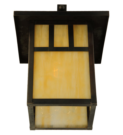Meyda Lighting Hyde Park 9" Craftsman Brown Double Bar Mission Straight Arm Wall Sconce With Beige Shade Glass