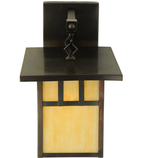 Meyda Lighting Hyde Park 9" Craftsman Brown Double Bar Mission Straight Arm Wall Sconce With Beige Shade Glass