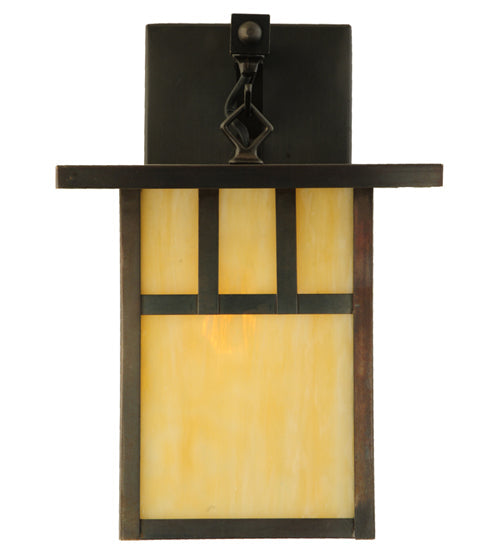 Meyda Lighting Hyde Park 9" Craftsman Brown Double Bar Mission Straight Arm Wall Sconce With Beige Shade Glass