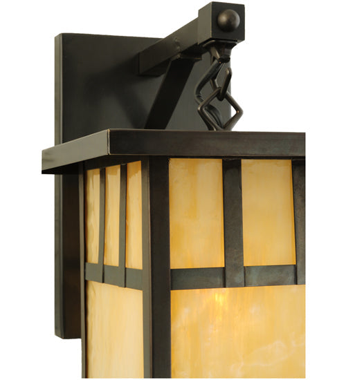 Meyda Lighting Hyde Park 9" Craftsman Brown Double Bar Mission Straight Arm Wall Sconce With Beige Shade Glass