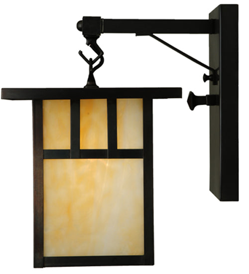 Meyda Lighting Hyde Park 9" Craftsman Brown Double Bar Mission Straight Arm Wall Sconce With Beige Shade Glass