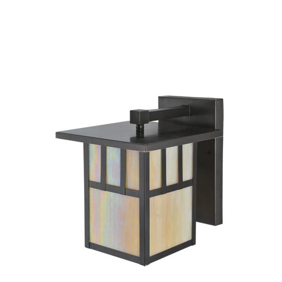 Meyda Lighting Hyde Park 9" Craftsman Brown Double Bar Mission Wall Sconce With Beige Iridescent Shade Glass