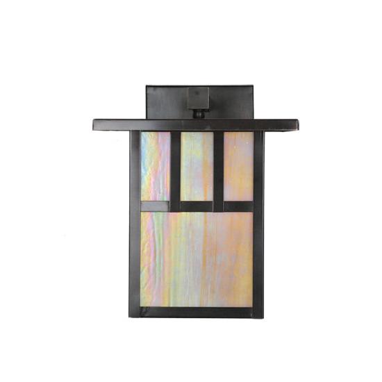 Meyda Lighting Hyde Park 9" Craftsman Brown Double Bar Mission Wall Sconce With Beige Iridescent Shade Glass