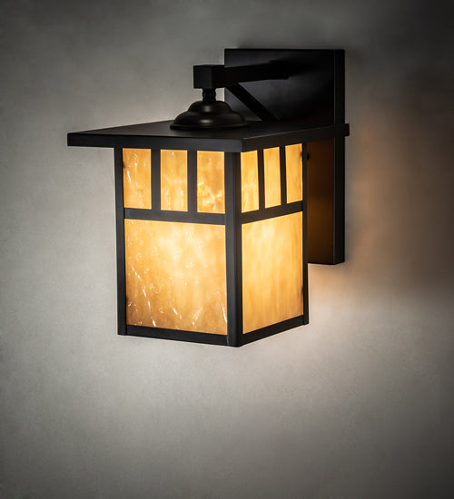 Meyda Lighting Hyde Park 9" Craftsman Brown Double Bar Mission Wall Sconce With Beige Shade Glass