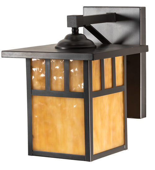 Meyda Lighting Hyde Park 9" Craftsman Brown Double Bar Mission Wall Sconce With Beige Shade Glass