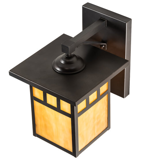 Meyda Lighting Hyde Park 9" Craftsman Brown Double Bar Mission Wall Sconce With Beige Shade Glass