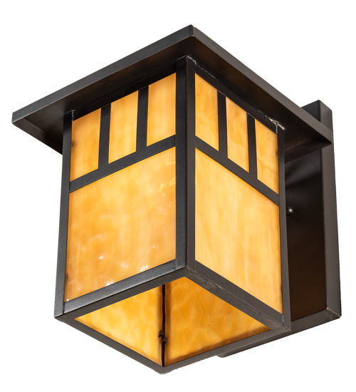 Meyda Lighting Hyde Park 9" Craftsman Brown Double Bar Mission Wall Sconce With Beige Shade Glass