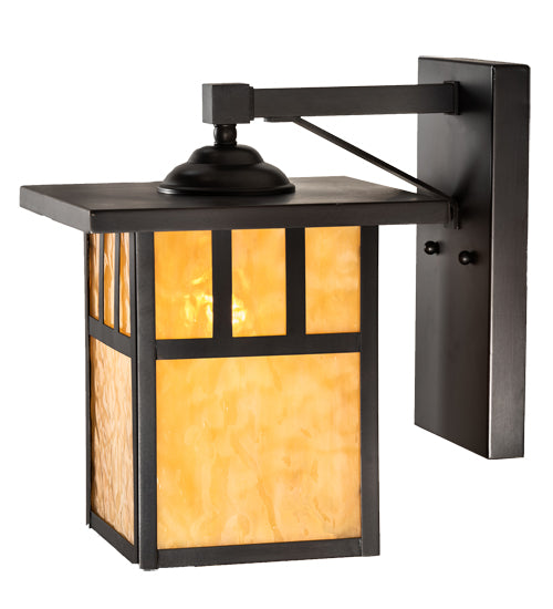 Meyda Lighting Hyde Park 9" Craftsman Brown Double Bar Mission Wall Sconce With Beige Shade Glass