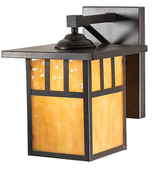 Meyda Lighting Hyde Park 9" Craftsman Brown Double Bar Mission Wall Sconce With Beige Shade Glass