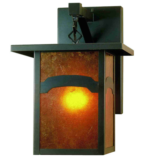 Meyda Lighting Hyde Park 9" Craftsman Brown Mountain View Straight Arm Wall Sconce With Amber Mica Shade Glass