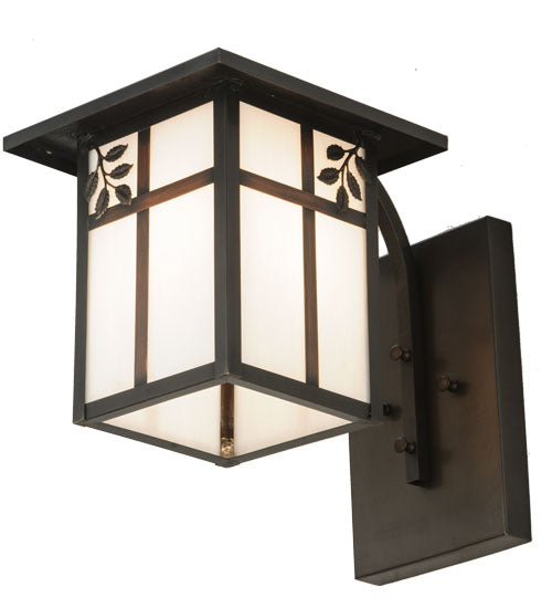 Meyda Lighting Hyde Park 9" Craftsman Brown Sprig Curved Arm Wall Sconce With White Art Shade Glass