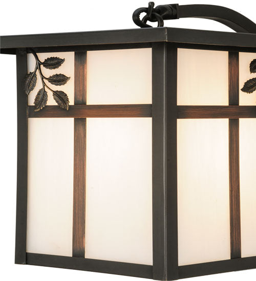 Meyda Lighting Hyde Park 9" Craftsman Brown Sprig Curved Arm Wall Sconce With White Art Shade Glass