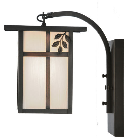 Meyda Lighting Hyde Park 9" Craftsman Brown Sprig Curved Arm Wall Sconce With White Art Shade Glass