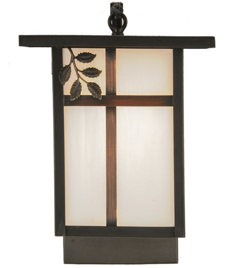 Meyda Lighting Hyde Park 9" Craftsman Brown Sprig Curved Arm Wall Sconce With White Art Shade Glass