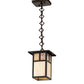 Meyda Lighting Hyde Park 9" Craftsman Brown "T" Mission Mini Pendant Light With Beige Iridescent & Silver Mica Shade Glass