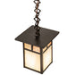 Meyda Lighting Hyde Park 9" Craftsman Brown "T" Mission Mini Pendant Light With Beige Iridescent & Silver Mica Shade Glass