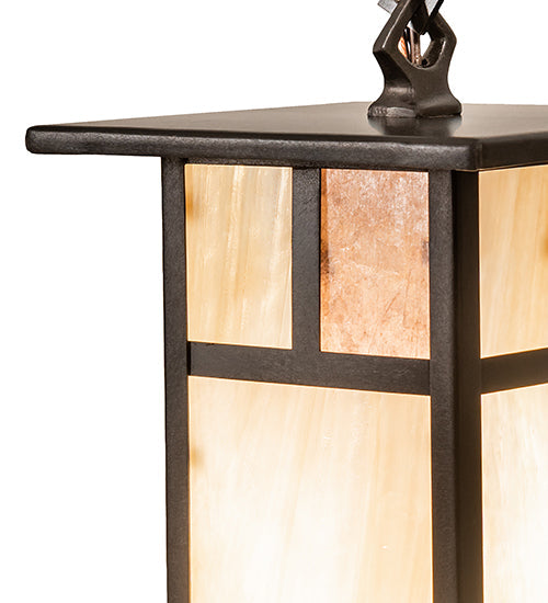 Meyda Lighting Hyde Park 9" Craftsman Brown "T" Mission Mini Pendant Light With Beige Iridescent & Silver Mica Shade Glass