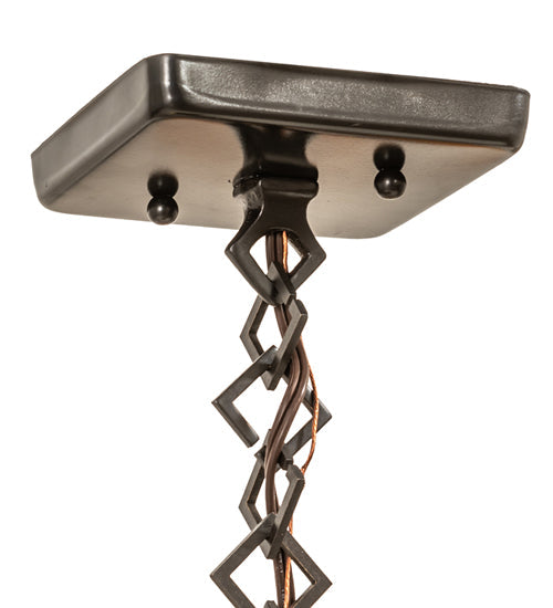 Meyda Lighting Hyde Park 9" Craftsman Brown "T" Mission Mini Pendant Light With Beige Iridescent & Silver Mica Shade Glass