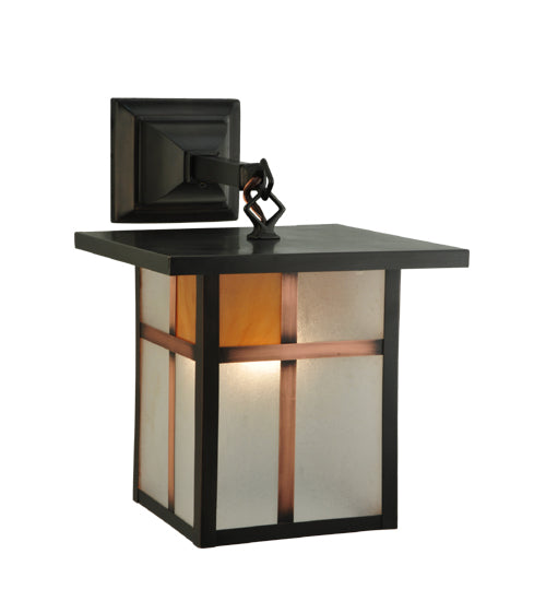 Meyda Lighting Hyde Park 9" Craftsman Brown Wall Sconce With Frosted Seeded & Amber Siena Shade Glass