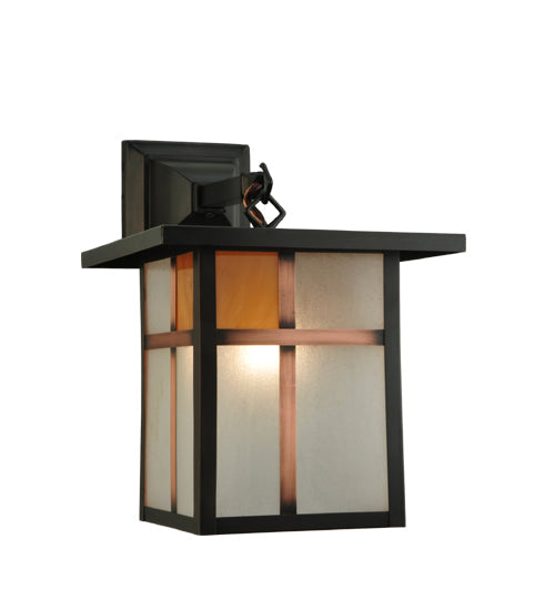 Meyda Lighting Hyde Park 9" Craftsman Brown Wall Sconce With Frosted Seeded & Amber Siena Shade Glass