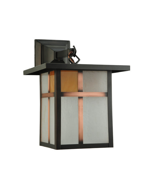 Meyda Lighting Hyde Park 9" Craftsman Brown Wall Sconce With Frosted Seeded & Amber Siena Shade Glass