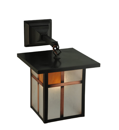 Meyda Lighting Hyde Park 9" Craftsman Brown Wall Sconce With Frosted Seeded & Amber Siena Shade Glass