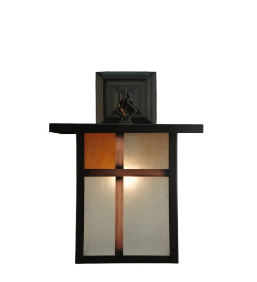 Meyda Lighting Hyde Park 9" Craftsman Brown Wall Sconce With Frosted Seeded & Amber Siena Shade Glass