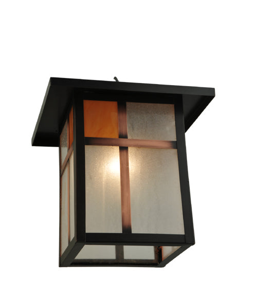 Meyda Lighting Hyde Park 9" Craftsman Brown Wall Sconce With Frosted Seeded & Amber Siena Shade Glass