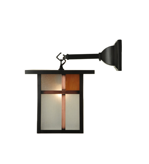 Meyda Lighting Hyde Park 9" Craftsman Brown Wall Sconce With Frosted Seeded & Amber Siena Shade Glass