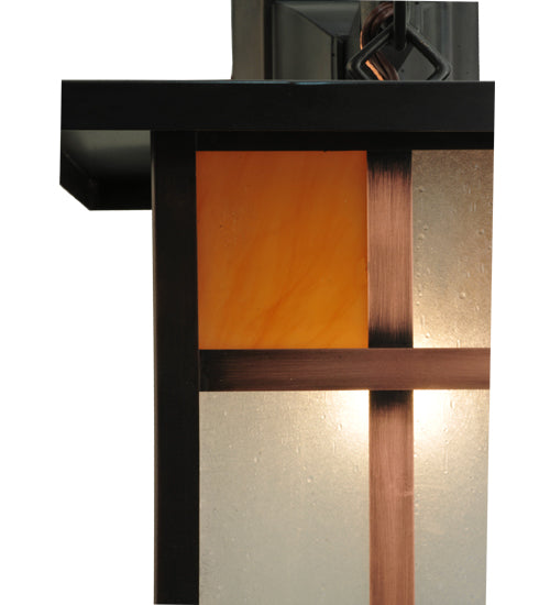 Meyda Lighting Hyde Park 9" Craftsman Brown Wall Sconce With Frosted Seeded & Amber Siena Shade Glass