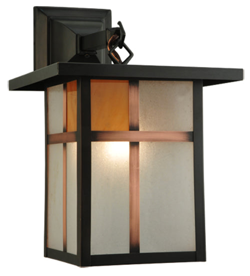 Meyda Lighting Hyde Park 9" Craftsman Brown Wall Sconce With Frosted Seeded & Amber Siena Shade Glass