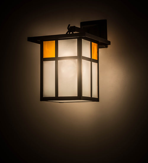 Meyda Lighting Hyde Park 9" Solar Black Powder Coated Wall Sconce With Amber & Clear Frosted Shade Glass