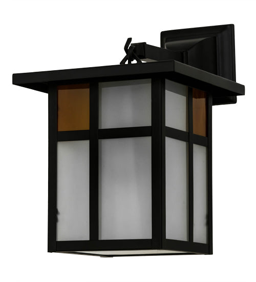 Meyda Lighting Hyde Park 9" Solar Black Powder Coated Wall Sconce With Amber & Clear Frosted Shade Glass