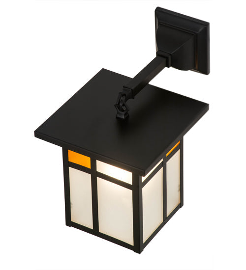 Meyda Lighting Hyde Park 9" Solar Black Powder Coated Wall Sconce With Amber & Clear Frosted Shade Glass