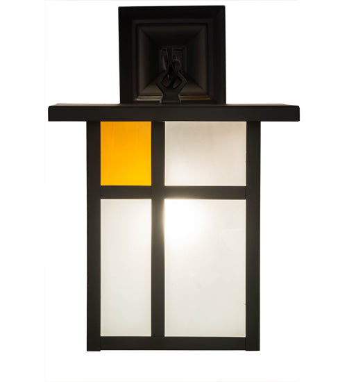 Meyda Lighting Hyde Park 9" Solar Black Powder Coated Wall Sconce With Amber & Clear Frosted Shade Glass