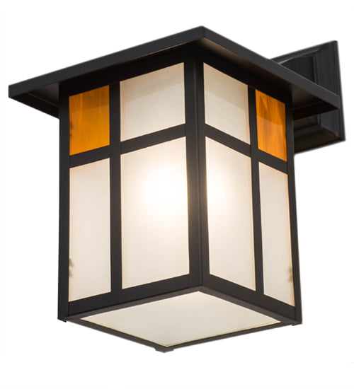 Meyda Lighting Hyde Park 9" Solar Black Powder Coated Wall Sconce With Amber & Clear Frosted Shade Glass