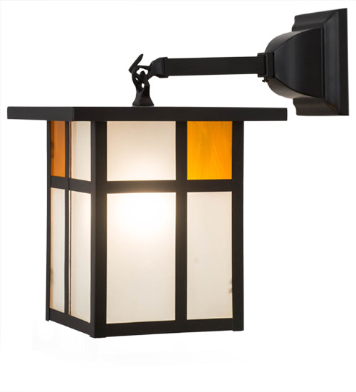 Meyda Lighting Hyde Park 9" Solar Black Powder Coated Wall Sconce With Amber & Clear Frosted Shade Glass