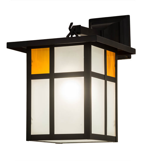Meyda Lighting Hyde Park 9" Solar Black Powder Coated Wall Sconce With Amber & Clear Frosted Shade Glass