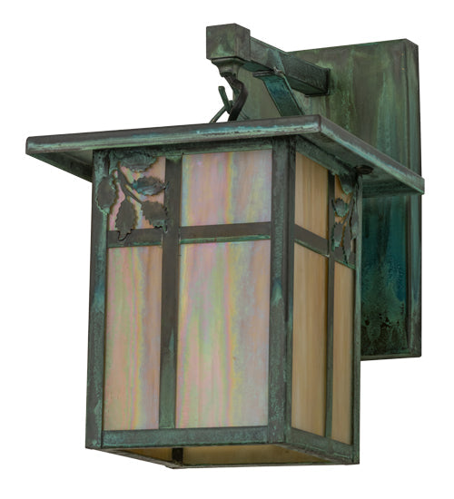 Meyda Lighting Hyde Park 9" Verdigris Sprig Hanging Wall Sconce With Beige Iridescent Shade Glass