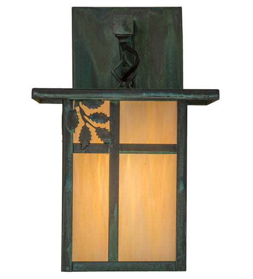 Meyda Lighting Hyde Park 9" Verdigris Sprig Hanging Wall Sconce With Beige Iridescent Shade Glass