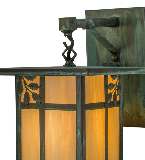 Meyda Lighting Hyde Park 9" Verdigris Sprig Hanging Wall Sconce With Beige Iridescent Shade Glass
