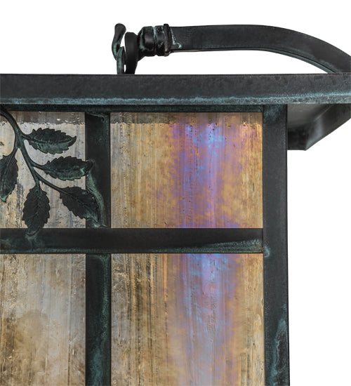 Meyda Lighting Hyde Park 9" Verdigris Sprig Wall Sconce With Beige Iridescent Shade Glass